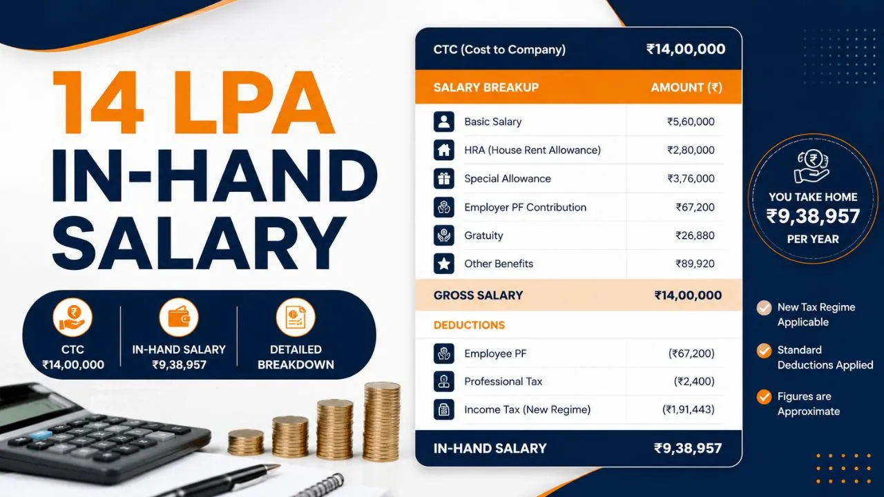 14 LPA In-Hand Salary: ₹91,500–₹98,500/Month Explained 2026