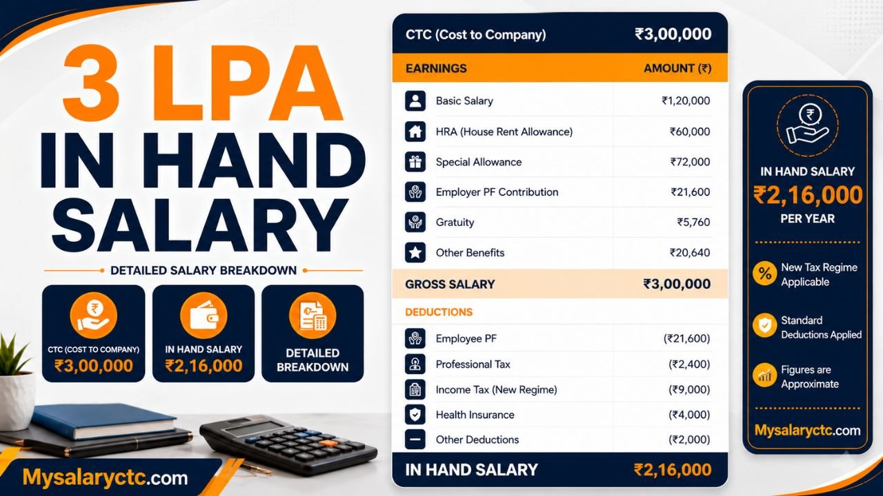 3 LPA In Hand Salary: ₹25,000 CTC to ₹21,000 Take-Home (2026)
