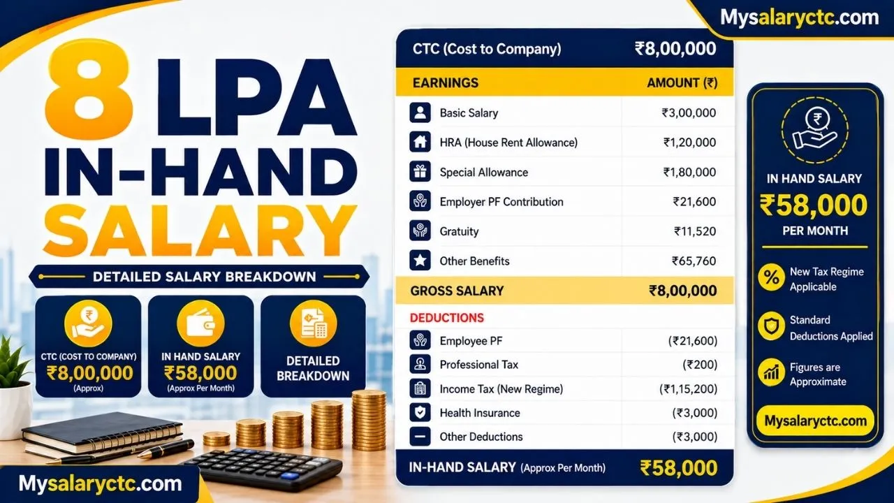 8 LPA In-Hand Salary: Monthly Take-Home, Tax, CTC & Allowances (2026)