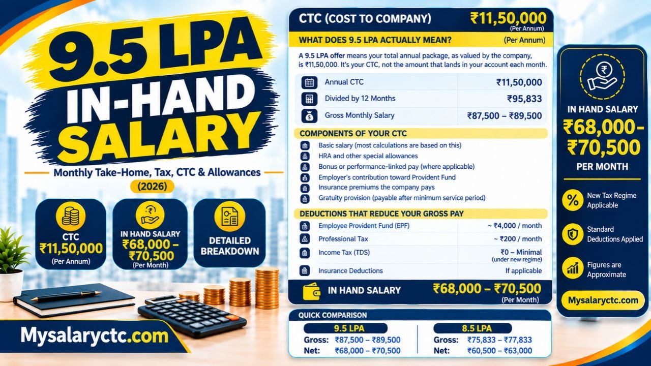 9.5 LPA In Hand Salary in India 2026: What Will You Actually Get Every Month?