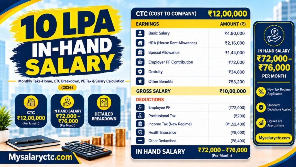 10 LPA In Hand Salary 2026: Monthly Take-Home & CTC